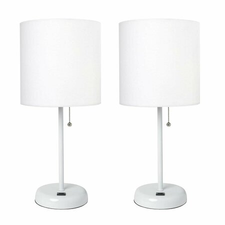 DIAMOND SPARKLE White Stick Lamp with USB Charging Port & Fabric Shade Set, White, 2PK DI2519994